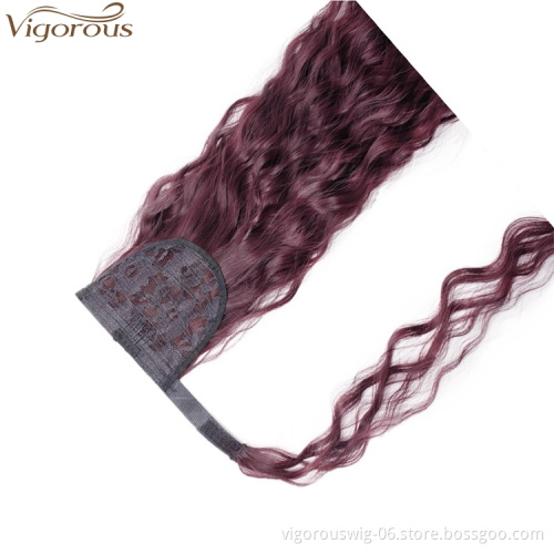 Vigorous 22 Inch Magic Paste Curly Ponytail Heat Resistant Long Wavy Hairpiece Synthetic Hair Extension for Women Girls Lady